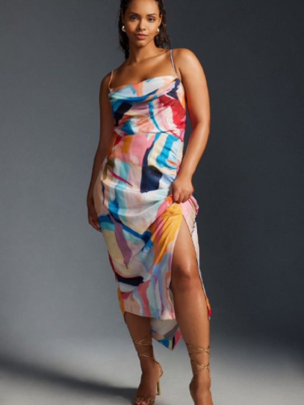 Anthropologie Multi-Color Abstract Cowl Midi Dress